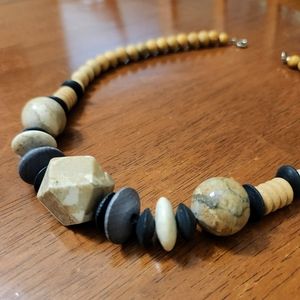 Natural Wood and Bead Necklace,